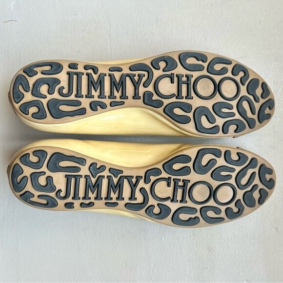 Jimmy Choo Tan Beige Ballet Flats with Sparkly Gold Toe Women EU 39.5 US 9 - 9.5 - Picture 11 of 14